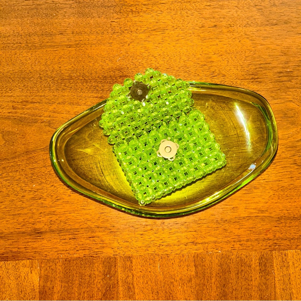 Electric lime beaded wallet